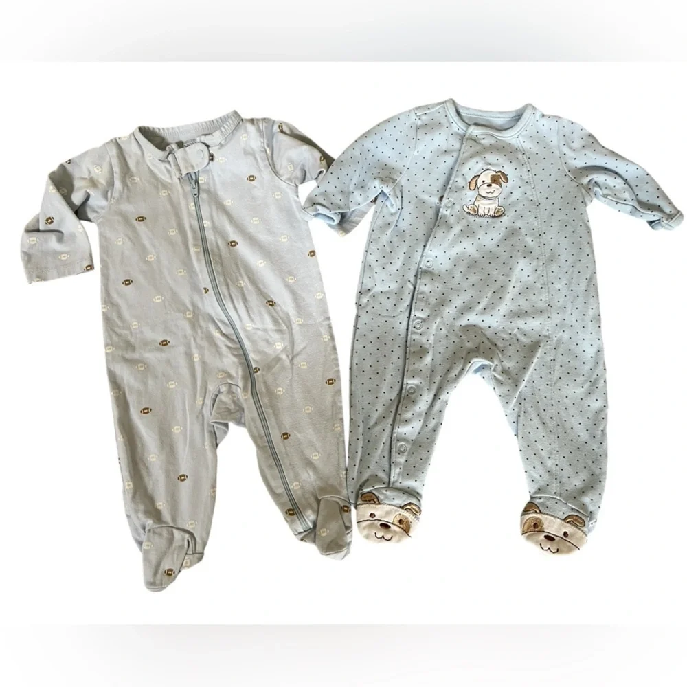 2 Adorable Blue Baby One Piece Set use as playsuit jumper or pajamas